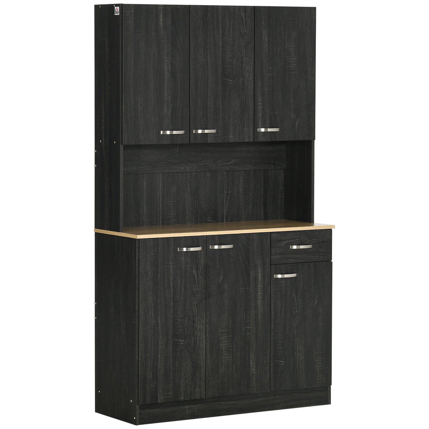 HOMCOM Modern Kitchen Hub: 71" Buffet with Hutch, Black Finish, Storage Cabinets, Drawer, and Microwave Stand | Dipra Home