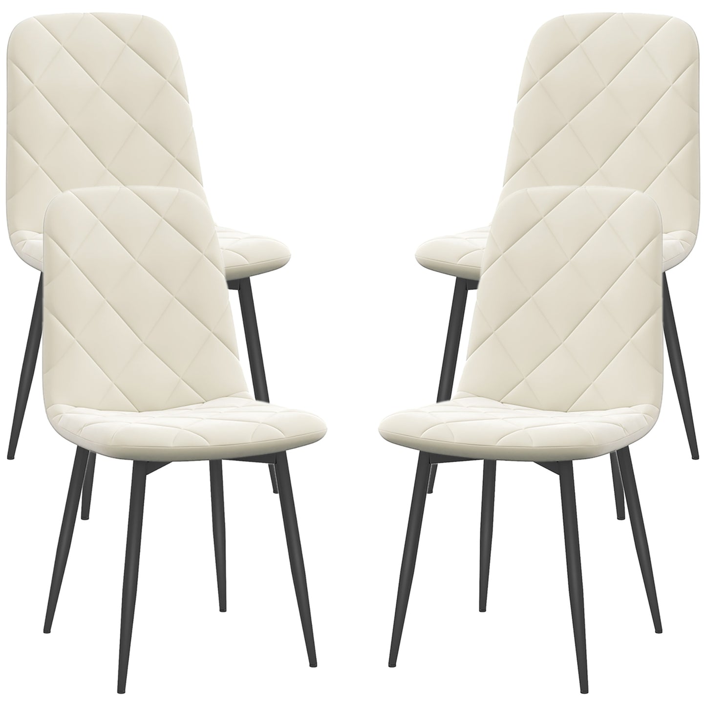 HOMCOM Set of 4 Upholstered Dining Room Chairs with Steel Legs Modern Kitchen Chairs Cream | Dipra Home