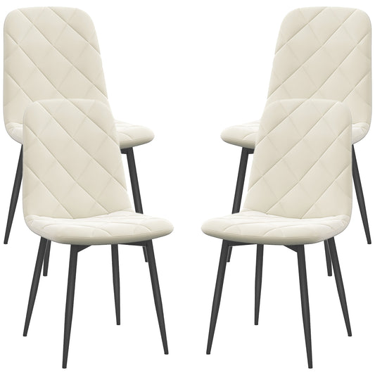 HOMCOM Set of 4 Upholstered Dining Room Chairs with Steel Legs Modern Kitchen Chairs Cream | Dipra Home