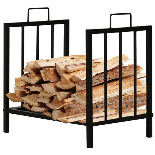 Outsunny 15.5" Firewood Rack Heavy-Duty Metal Wood Storage Log Holder with Side Handles, Indoor and Outdoor, Black | Dipra Home