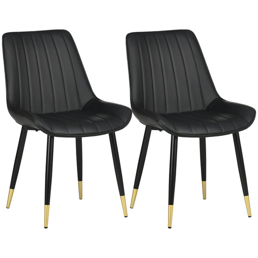 HOMCOM Dining Chair Duo: Modern Kitchen Black PU Leather Upholstery, Steel Legs for Living Room, Bedroom | Dipra Home