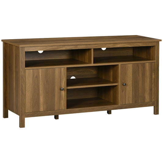 HOMCOM TV Stand: For 55" TVs, Walnut Finish, Cupboard, Shelves, Storage, 55.1"x15.7"x27" | Dipra Home