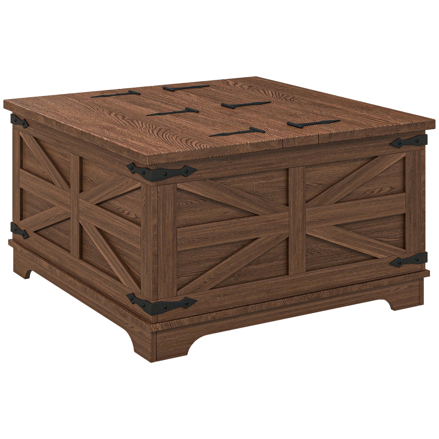 HOMCOM Farmhouse Coffee Table, Square Center Table with Flip-top Lids, Hidden Storage Compartment, Brown | Dipra Home