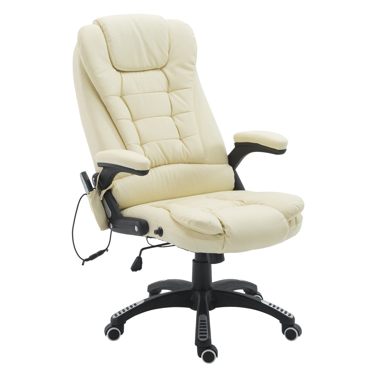 HOMCOM Heated Ergonomic Office Chair: Adjustable, Massage, Swivel, Vibrating, High Back Leather Executive, Beige | Dipra Home