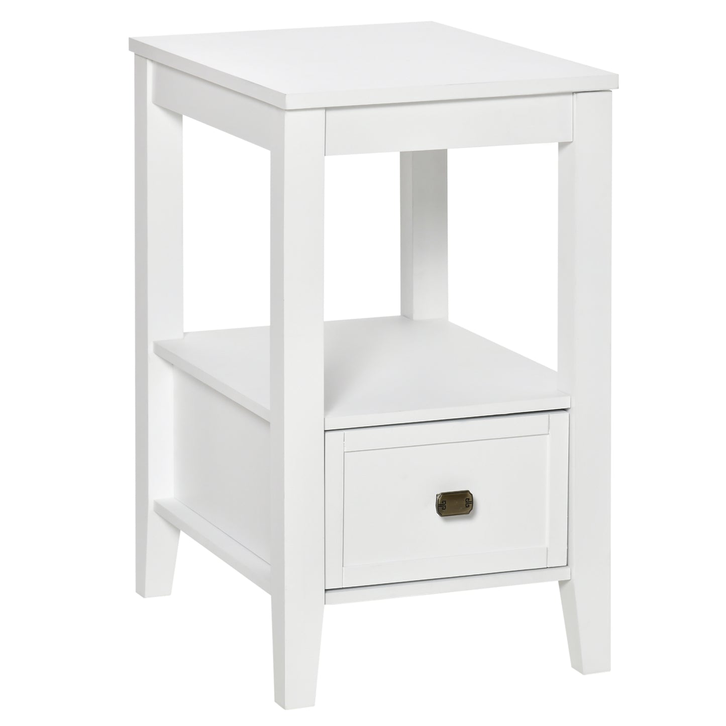 HOMCOM White Modern End Table with Drawer Shelf Sofa Side Table Nightstand Bedroom Living Room | Dipra Home