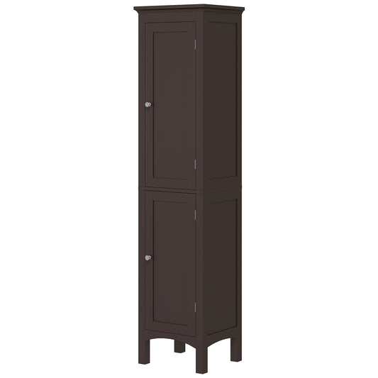 kleankin Freestanding Tall Bathroom Cabinet Organizer Adjustable Shelves Cupboards 15" x 13" x 63" Dark Brown | Dipra Home