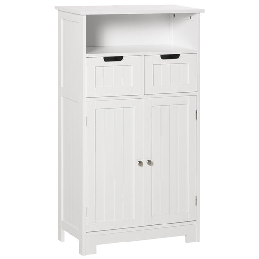 kleankin Adjustable Shelf and Drawers: Side Cabinet Floor Unit for Living Room, Entryway Office, Bathroom Storage, White | Dipra Home