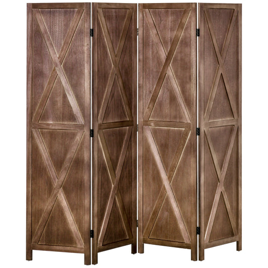 HOMCOM 4-Panel Wall Partition Farmhouse Room Divider: Foldable Design Wooden Frame 5.6FT Walnut | Dipra Home