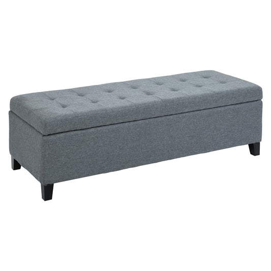 HOMCOM 50" Large Rectangular Ottoman Bench Tufted Linen Fabric Wood Feet Grey Contemporary Living Room Decor | Dipra Home