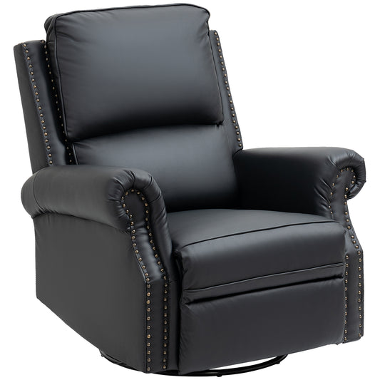 HOMCOM PU Leather Manual Recliner Chair 360鎺?Swivel Rocker Armchair Padded Cushion Backrest Living Room Black | Dipra Home