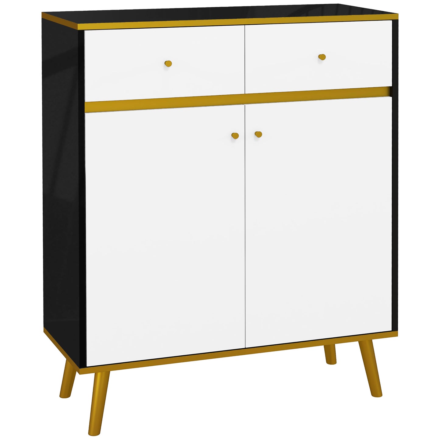 HOMCOM Modern Accent Allure: Buffet Sideboard with Glossy Doors, Drawers, Pine Legs for Living Room, White Finish | Dipra Home