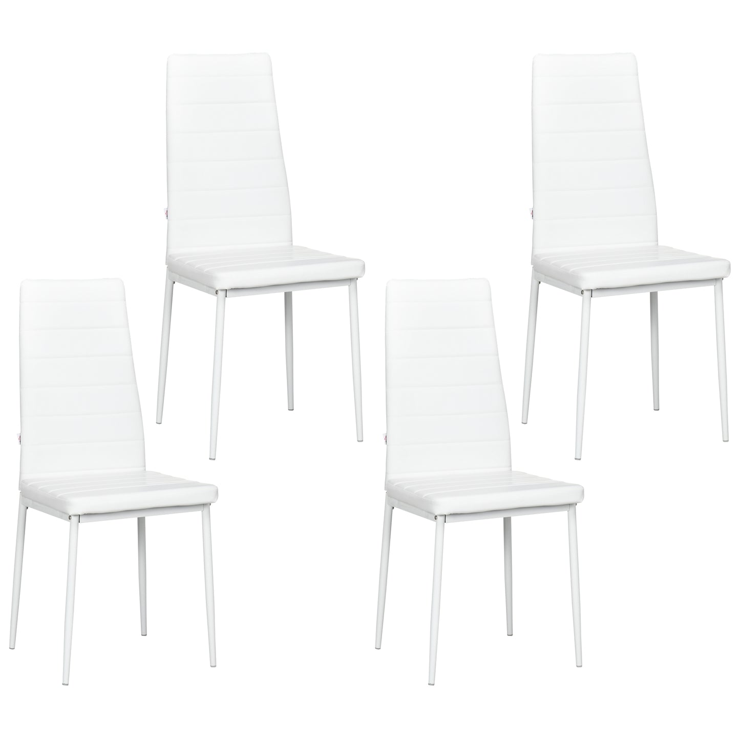 HOMCOM Set of 4 High Back Dining Chairs Upholstered Metal Legs Modern Kitchen Seating White | Dipra Home