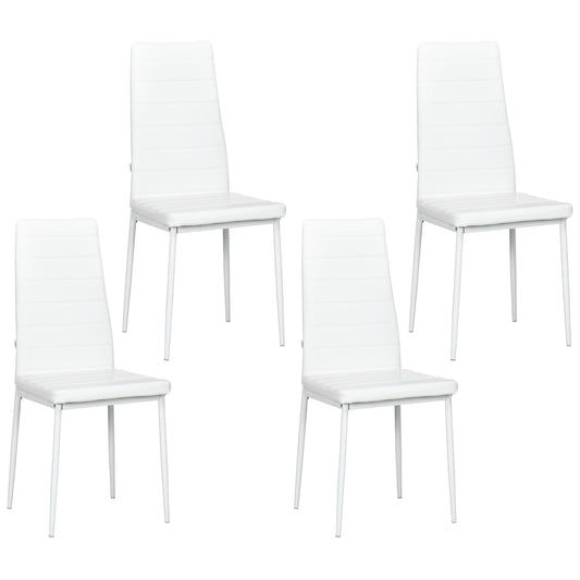 HOMCOM Set of 4 High Back Dining Chairs Upholstered Metal Legs Modern Kitchen Seating White | Dipra Home