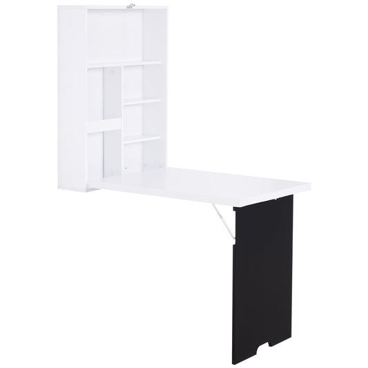 HOMCOM Convertible Wall Mounted Desk Fold Out Space Saving Writing Floating Board White Black | Dipra Home