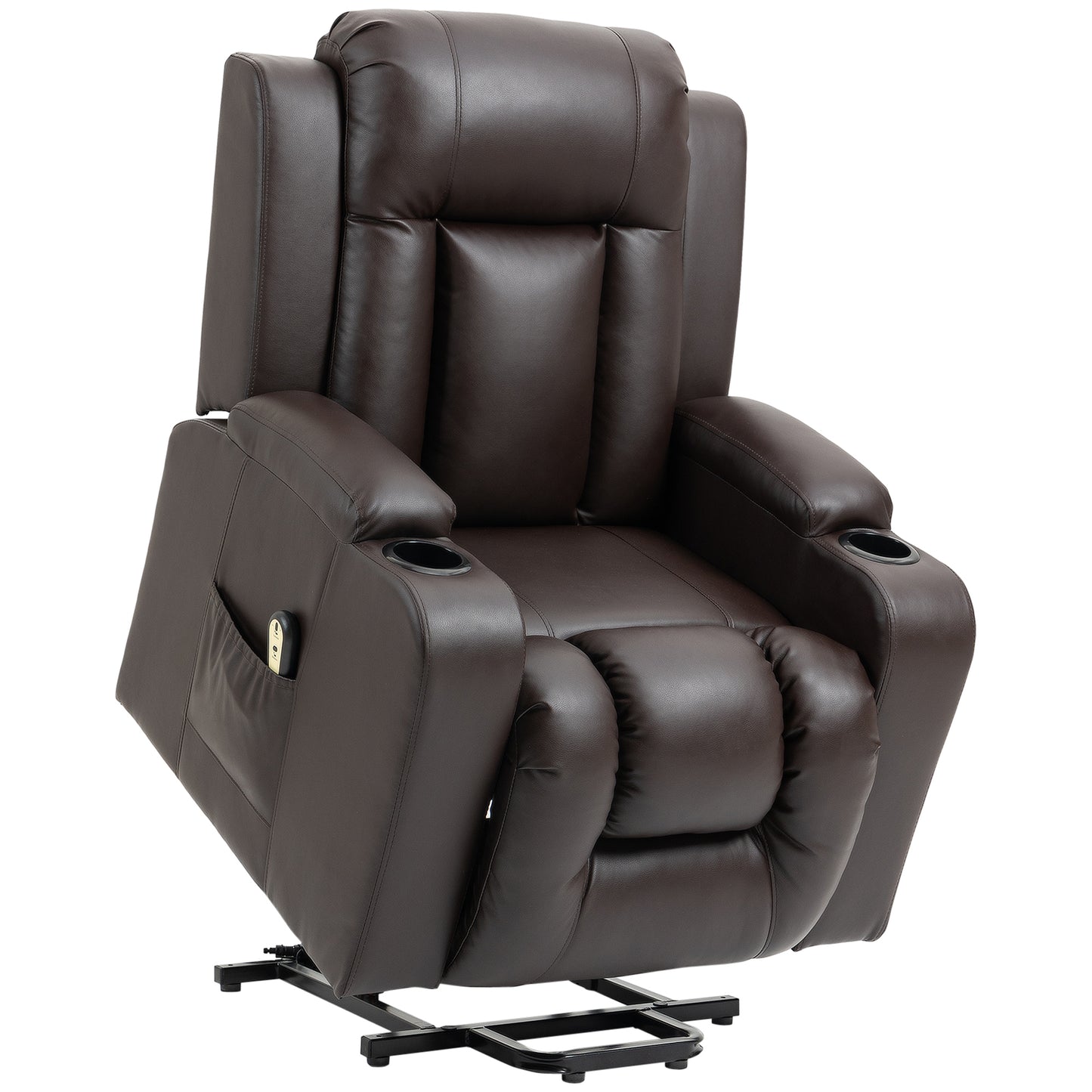 HOMCOM Electric Power Lift Chair for Elderly, PU Leather Recliner Sofa with Footrest, Remote Control and Cup Holders, Brown | Dipra Home