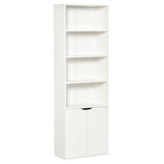 HOMCOM 4-Tier Bookshelf with Doors, White Modern Home Office Bookcase Storage Cabinet for Living Room, Bathroom, Study | Dipra Home