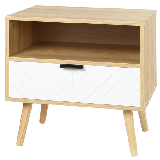 HOMCOM Modern Nightstand Bedside Table with Drawer Shelf Bedroom Living Room Furniture Storage Natural Wood Finish | Dipra Home