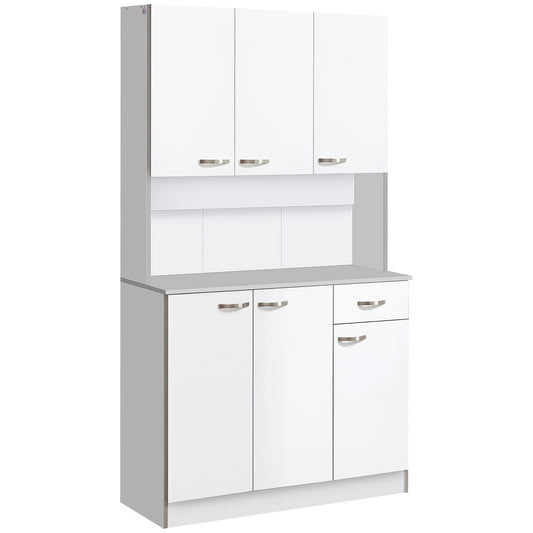 HOMCOM White Modern Kitchen Hutch: 71" Buffet with Storage Cabinets, Drawer, Open Space and Microwave Stand | Dipra Home