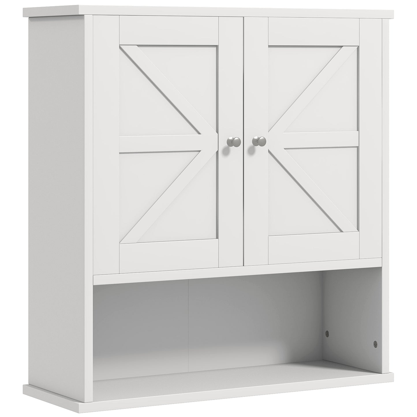 kleankin White Farmhouse Medicine Cabinet: Wall-Mounted with Barn Doors & Adjustable Shelf for Bathroom & Laundry Rooms | Dipra Home