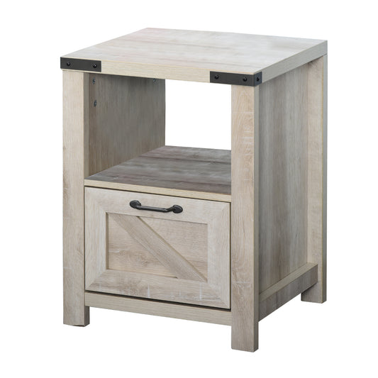 HOMCOM Rustic End Table: Farmhouse Side Table with Drawer, Open Shelf and Barn-Style Panel, Accent Table for Living Room, Vintage Oak | Dipra Home