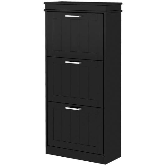 HOMCOM Narrow Shoe Cabinet: Black Storage with 3 Flip Drawers & Adjustable Shelves for 15 Pairs, Modern Design | Dipra Home