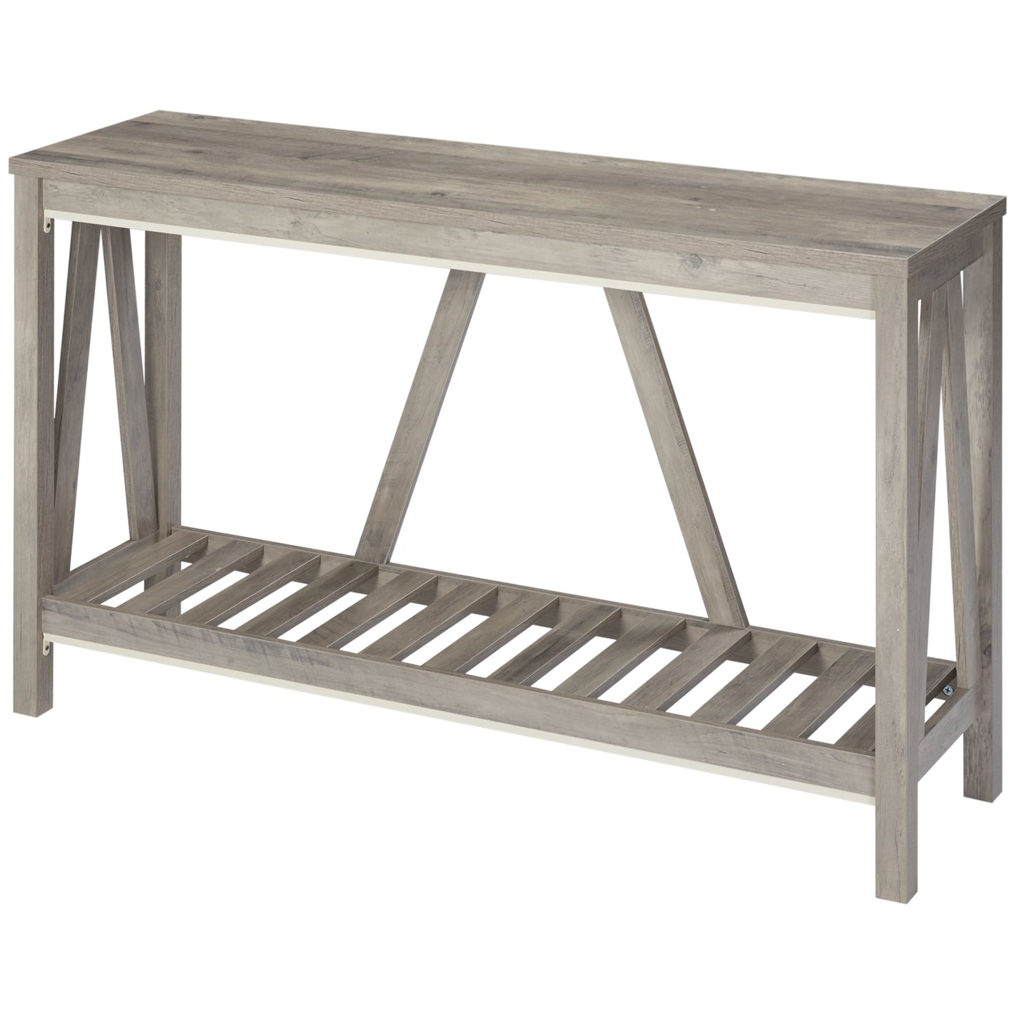 HOMCOM Farmhouse Entryway Console Table Rustic Storage Shelf Living Room Hallway Distressed Grey Furniture Decor | Dipra Home