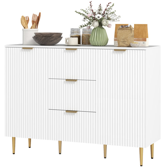 HOMCOM Modern Kitchen Storage Cabinet, Sideboard Buffet Cabinet w/ 3 Drawers and Adjustable Shelves for Kitchen Hallway, White | Dipra Home