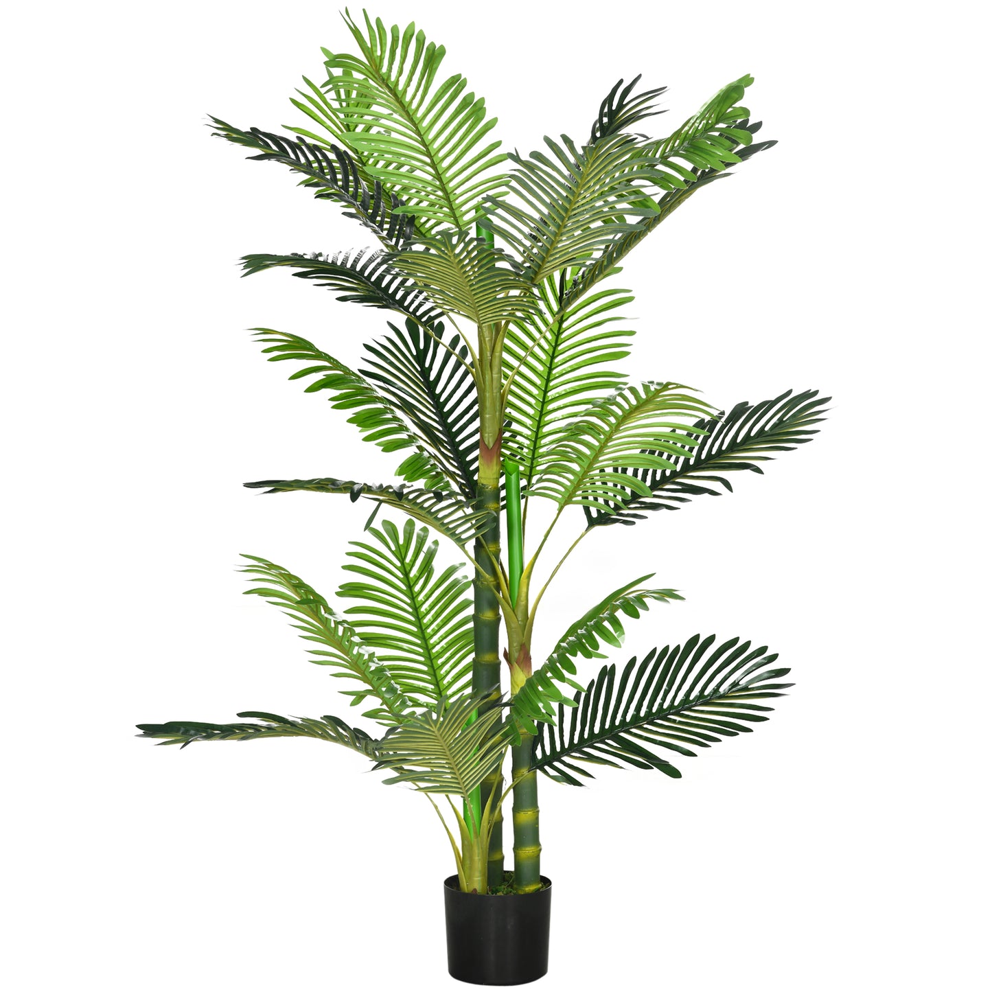 HOMCOM Artificial Areca Palm Faux Plant: Fake Tree with 21 Leaves in Pot for Indoor Outdoor, 8"x8"x60", Green | Dipra Home