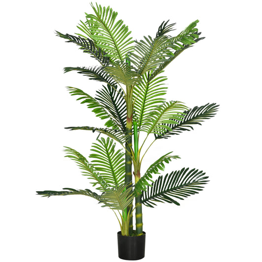 HOMCOM Artificial Areca Palm Faux Plant: Fake Tree with 21 Leaves in Pot for Indoor Outdoor, 8"x8"x60", Green | Dipra Home