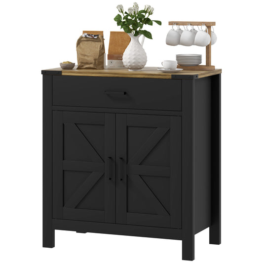 HOMCOM Farmhouse Buffet Cabinet Sideboard with 1 Drawer, 1 Storage Cabinet and Adjustable Shelf, Black | Dipra Home