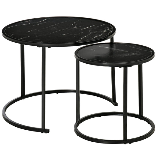 Homcom Black Nesting Coffee Tables: Round Set of 2 with Faux Marble Top & Metal Frame for Modern Style | Dipra Home