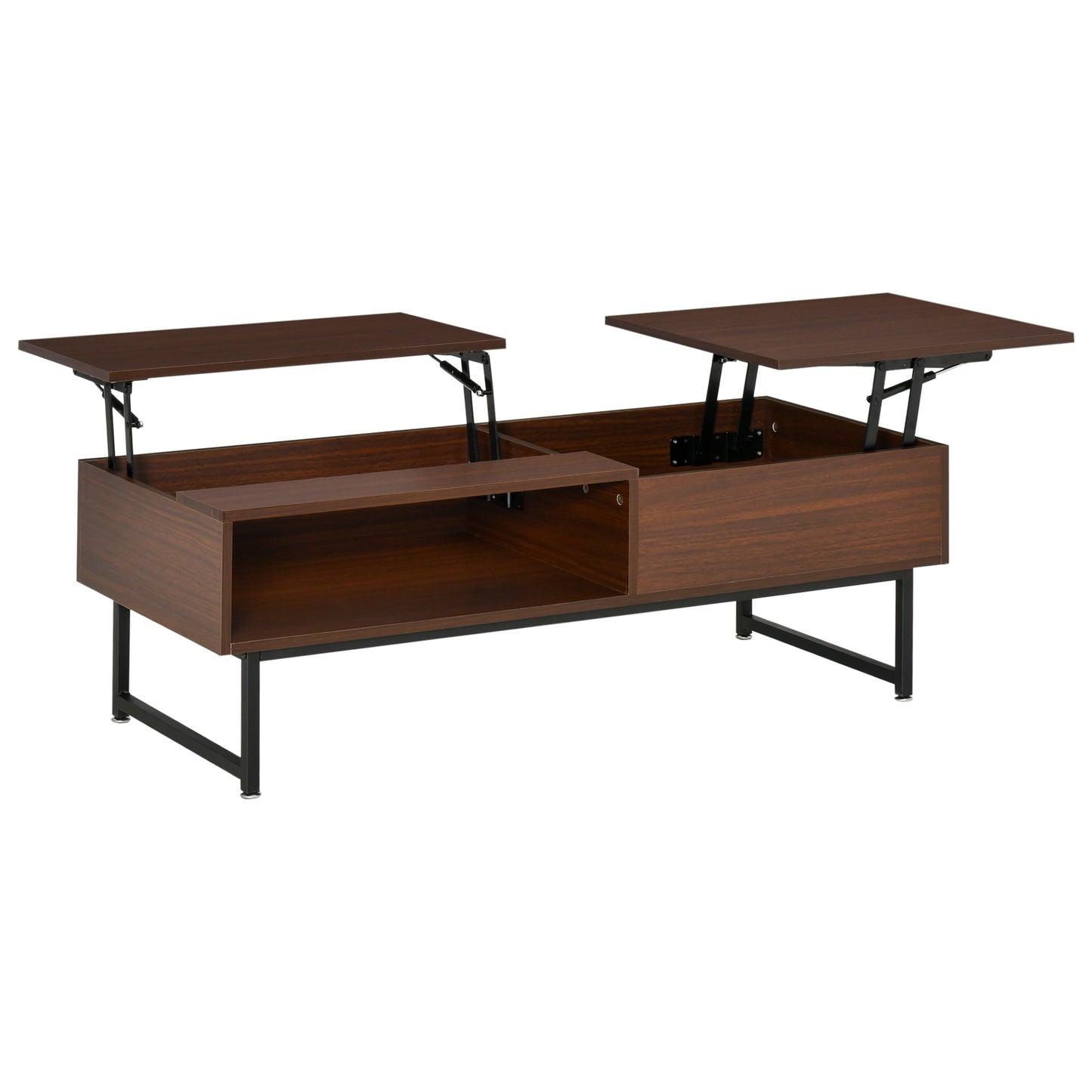 HOMCOM Modern Lift Top Coffee Table with Hidden Storage Compartment Metal Frame Center Table for Living Room Brown | Dipra Home