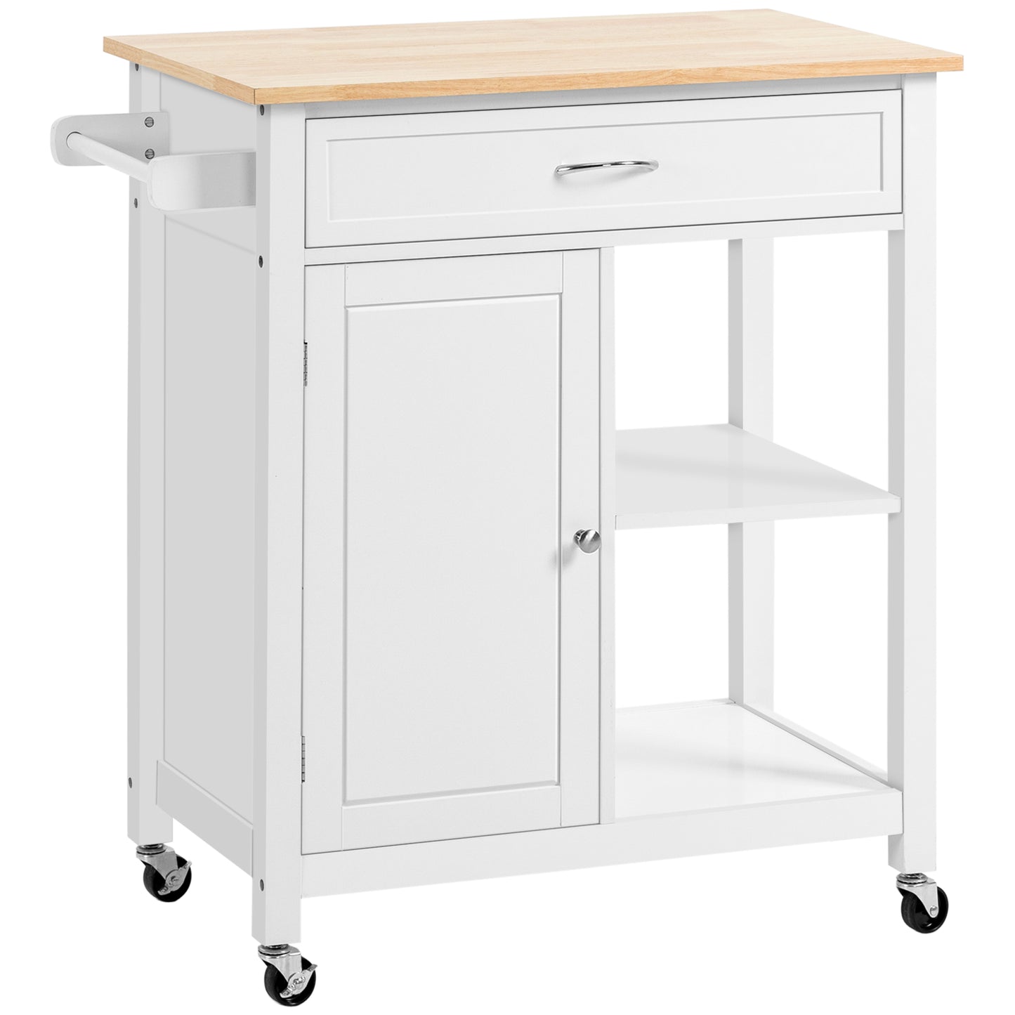 HOMCOM Kitchen Caravan: Rolling Island Cart with Wood Top, Storage Drawer, White for Dining Room Convenience | Dipra Home