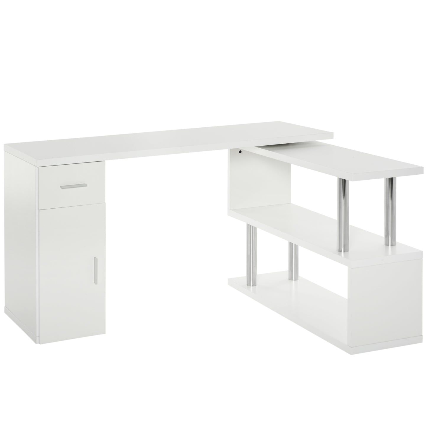 HOMCOM L-Shaped Rotating Desk with Storage Shelves Cabinet and Drawer White for Home Office Study Workstation | Dipra Home