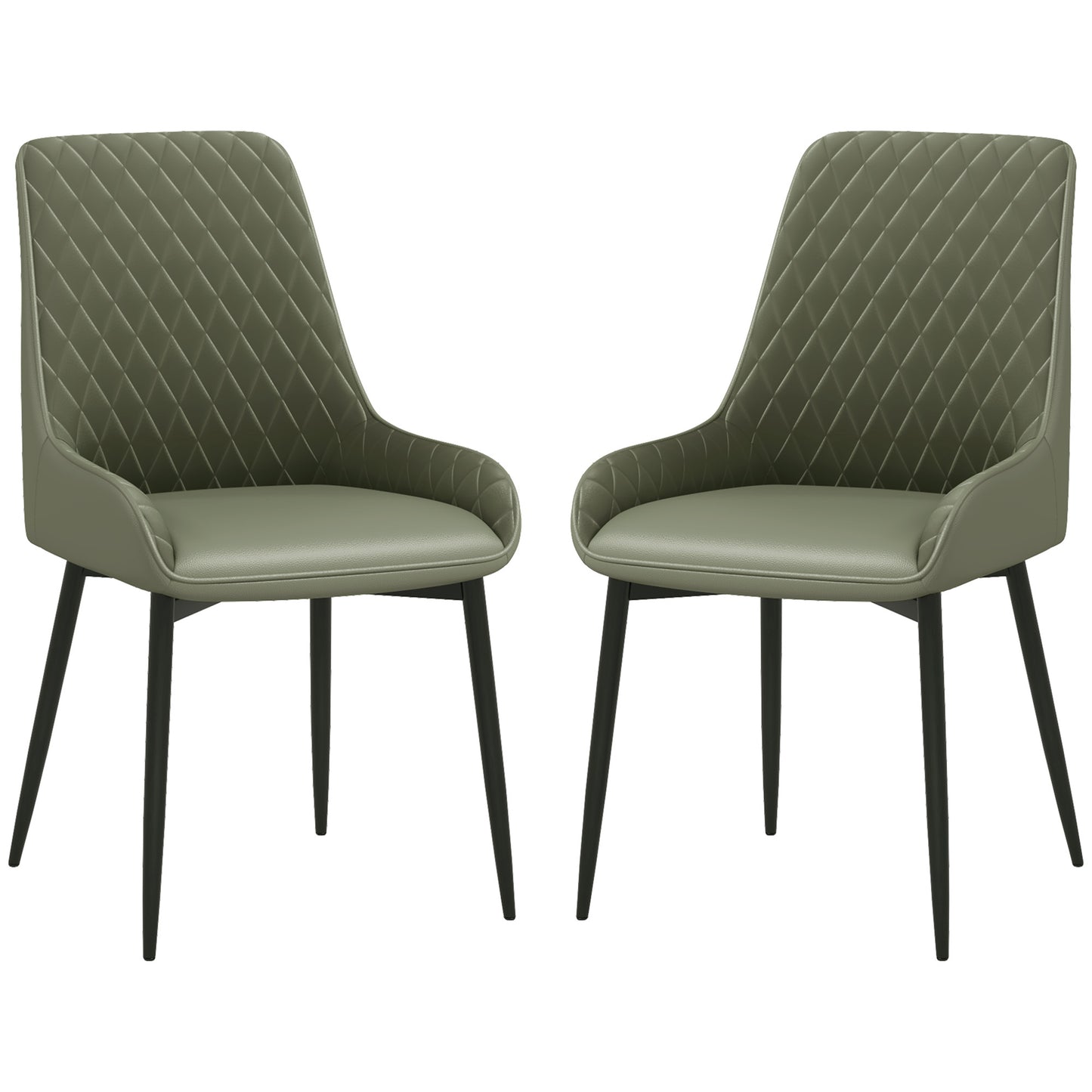 HOMCOM Modern PU Leather Dining Chairs Set of 2 Metal Legs for Dining Room Living Room Green | Dipra Home