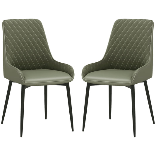 HOMCOM Modern PU Leather Dining Chairs Set of 2 Metal Legs for Dining Room Living Room Green | Dipra Home