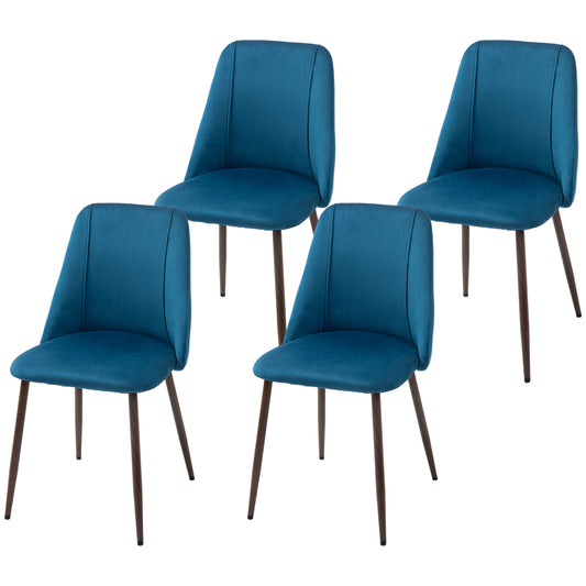 HOMCOM Upholstered Dining Chairs Set of 4, Velvet Accent Chair with Back and Wood-grain Steel Leg for Kitchen, Dark Blue | Dipra Home