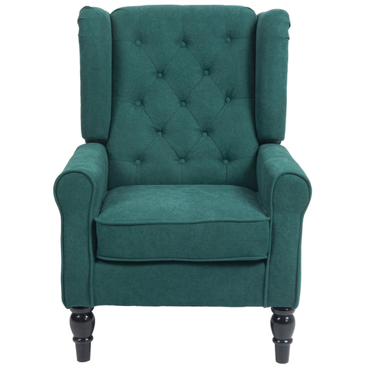 HOMCOM Fabric Accent Chair, Button Tufted Armchair, Armchair with Wood Legs, Thick Padding for Bedroom Dark Green | Dipra Home