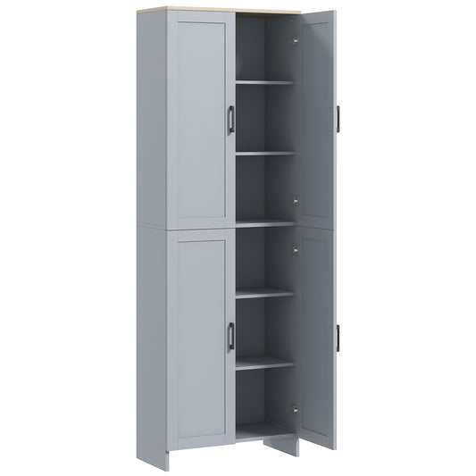 HOMCOM 67" Freestanding Kitchen Pantry Cabinet - 4-Door Cupboard with Adjustable Shelves, Modern Grey | Dipra Home