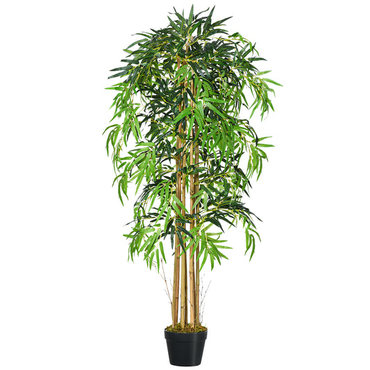 Outsunny 5FT Artificial Bamboo Tree: Faux Plant with 1095 Leaves in Nursery Pot for Indoor & Outdoor, Green | Dipra Home