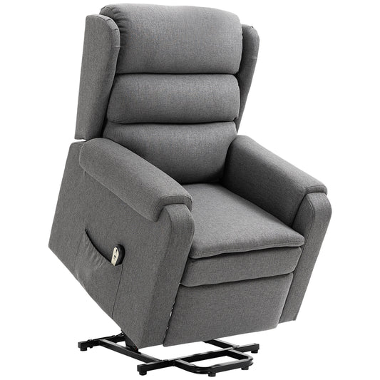 HOMCOM Electric Power Lift Recliner Chair for Seniors Linen Fabric with Remote Control Footrest for Living Room Grey | Dipra Home