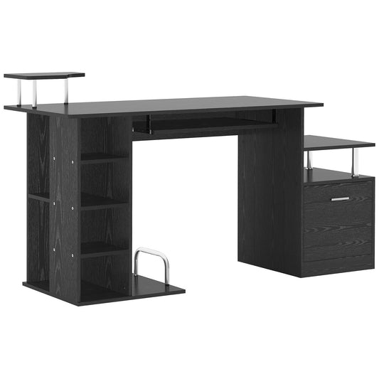 HOMCOM Wooden Computer Desk - Black Laptop Workstation with Storage Shelf and Drawer for Home Office | Dipra Home