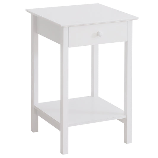 HOMCOM Versatile Bedside Table: Multipurpose Night Stand with Drawer and Storage Shelf, End Side Table for Bedroom, White | Dipra Home