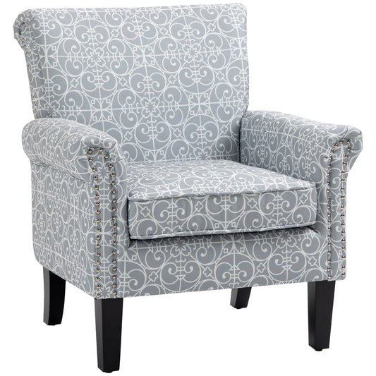 HOMCOM Modern Accent Chair: Upholstered, Rolled Arms, Nailhead Trim, Wood Legs | Dipra Home