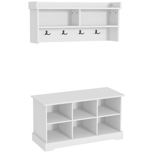 HOMCOM Coat Rack Shoe Bench Set Entryway 8 Cubbies 4 Hooks Hallway Living Room Bedroom White | Dipra Home