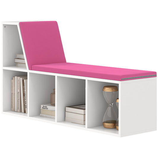 HOMCOM 5-Cube Bookshelf with Reading Nook Cushioned Kids Bookcase Storage Shelves Pink | Dipra Home