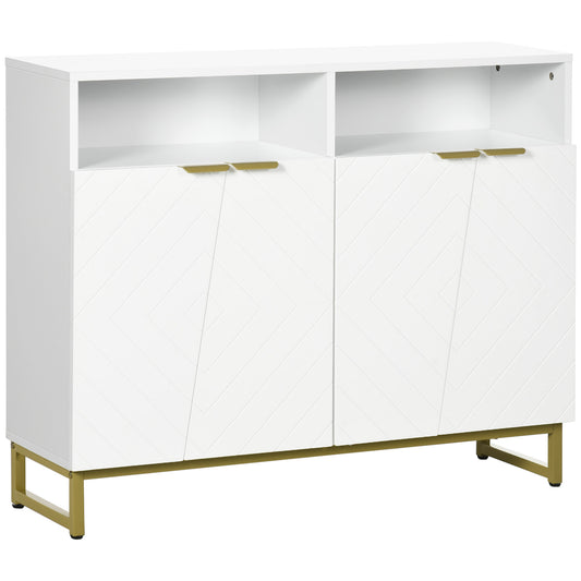 HOMCOM White Metal Base Storage Cabinet: Kitchen Sideboard Bar Cabinet with Doors and Shelves | Dipra Home