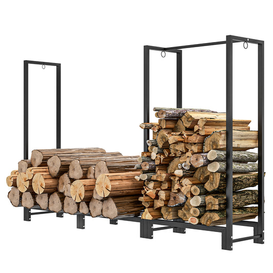 Outsunny 6ft Firewood Rack with Dual Space and Lock Rings, Steel Log Holder for Outdoor Indoor, Black | Dipra Home