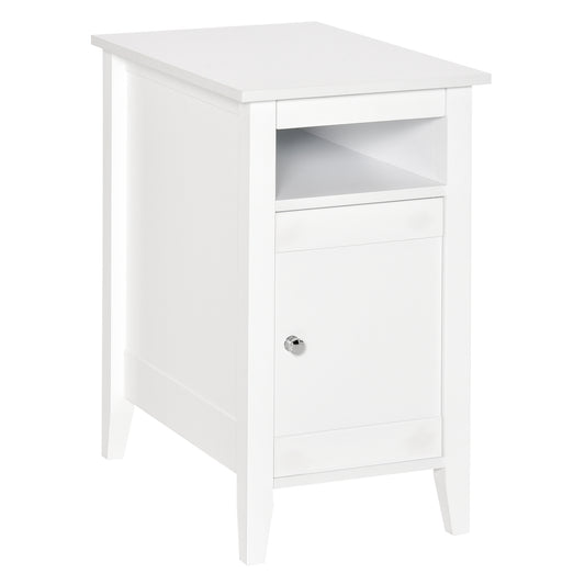 HOMCOM Chic Side Table: Accent End Table with Open Shelf and Cupboard, Sofa Side Table with Storage for Living Room, Crisp White | Dipra Home