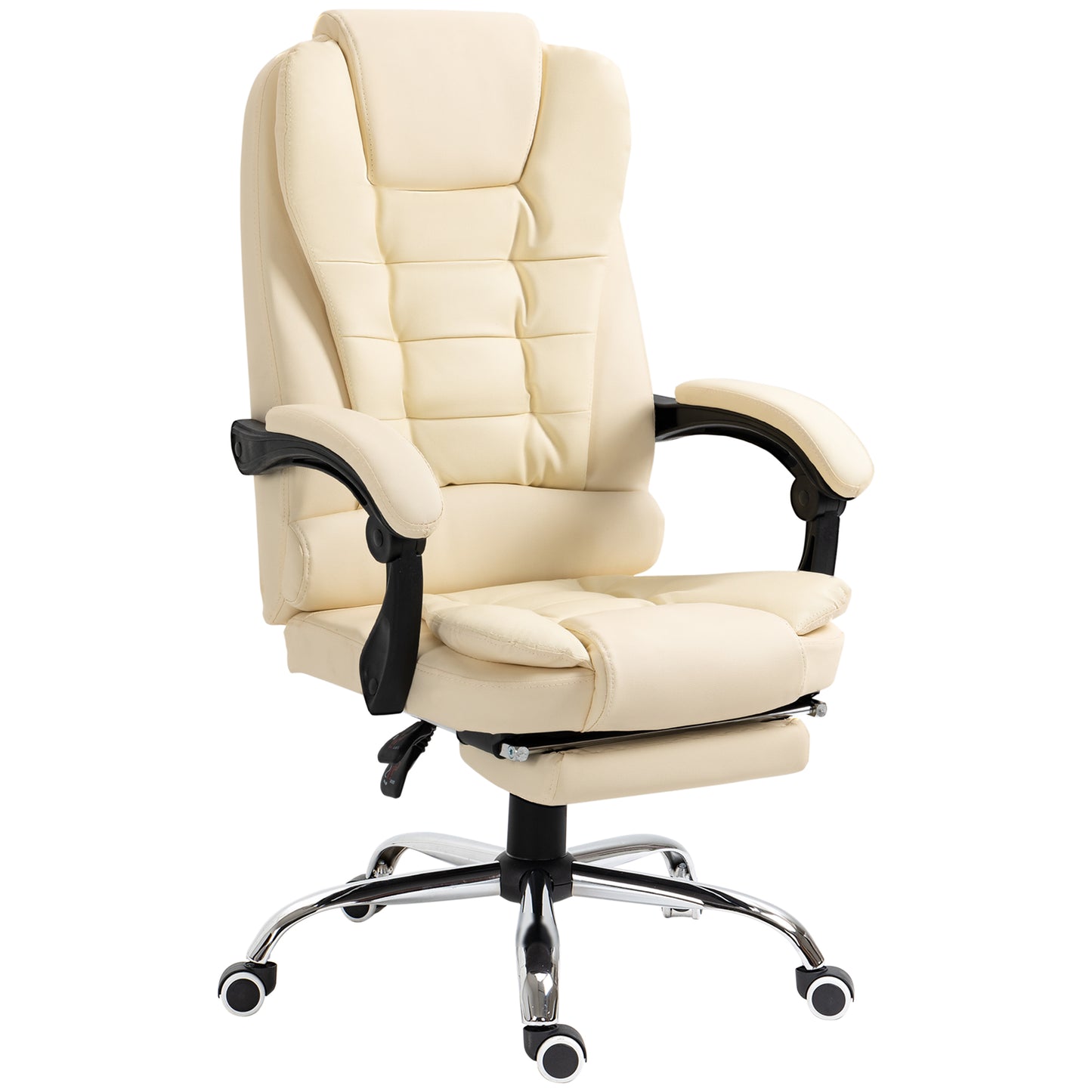 HOMCOM High Back Office Chair PU Leather Executive Office Chair with Retractable Footrest Padded Armrest Cream White | Dipra Home